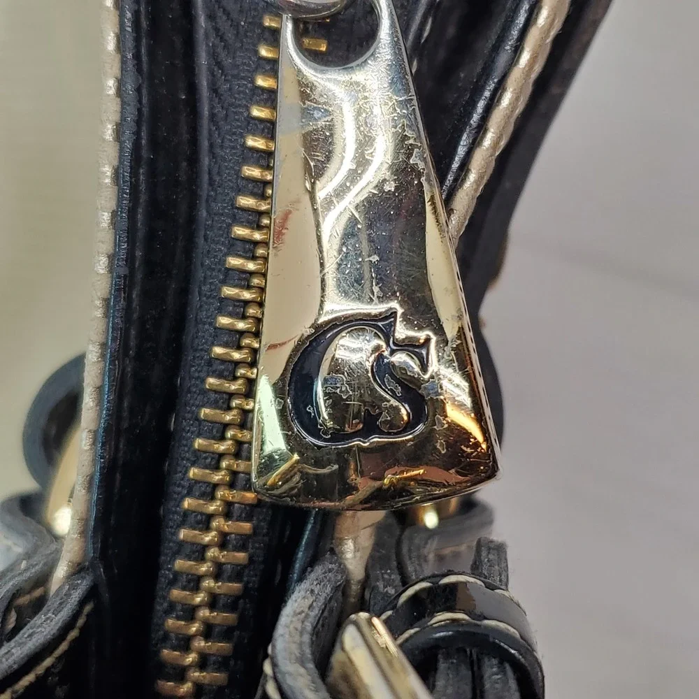 Carmen Steffens Leather Gold Striped Purse Black Leather‎ Accents